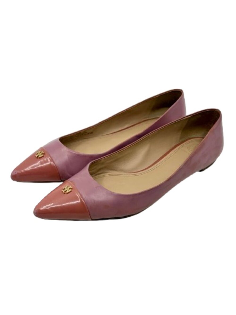 TORY BURCH~Fairfield~POINTED TOE CALF LEATHER BALLET FLATS Pink & Mauve Sz 8.5
